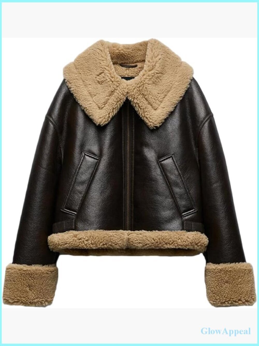Faux Leather Biker Jacket with Faux Fur Lining, Winter Coat